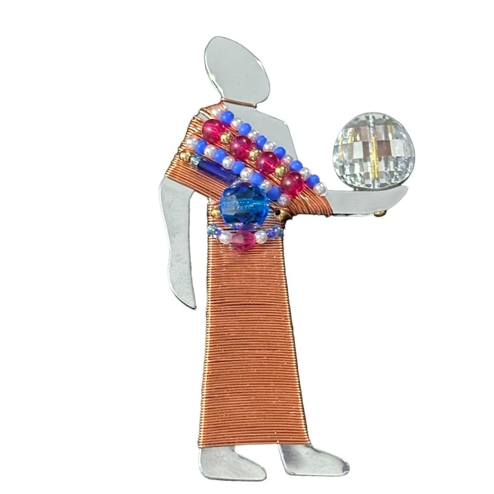 Vtg Signed Liztech 93 Jeweled & Hand-Wired Egyptian Light Bearer Brooch Pin 3.5”